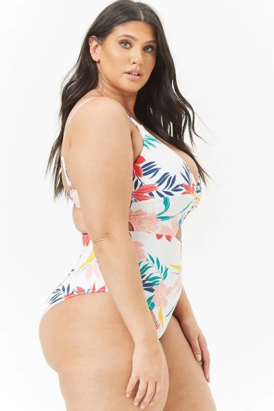 Costum de baie de dimensiuni mari, cu decupaje și model floral