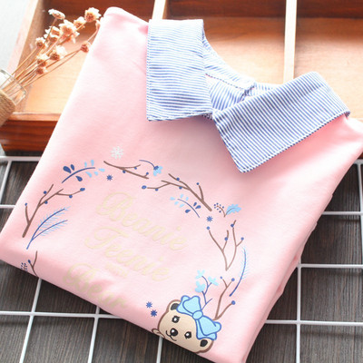 Šiuolaikinė vaikiška palaidinė su dryžuota apykakle ir raštu mergaitėms