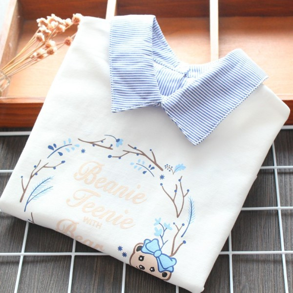 Šiuolaikinė vaikiška palaidinė su dryžuota apykakle ir raštu mergaitėms