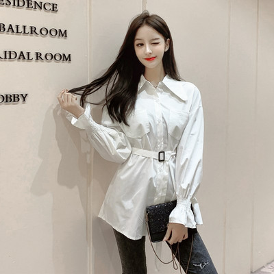 Ženska ležerna duga košulja s remenom i gumbima