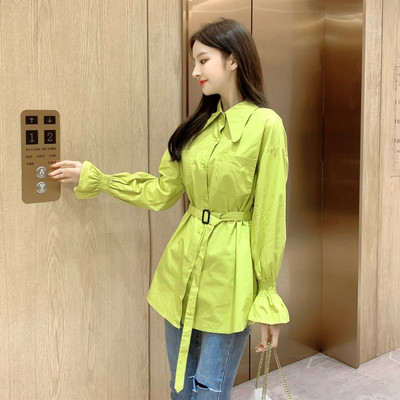 Ženska ležerna duga košulja s remenom i gumbima