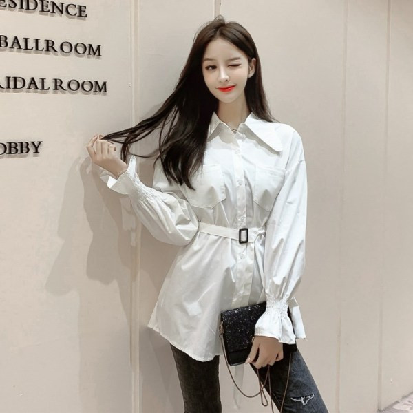 Ženska ležerna duga košulja s remenom i gumbima