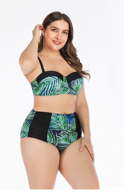 Costum de baie model nou in doua parti cu bretele subtiri, talie inalta si model colorat