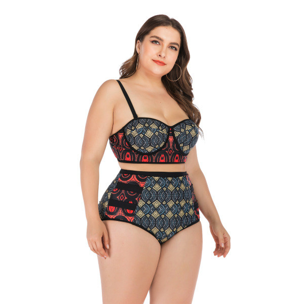 Costum de baie mare din două piese, cu bretele subțiri și talie înaltă