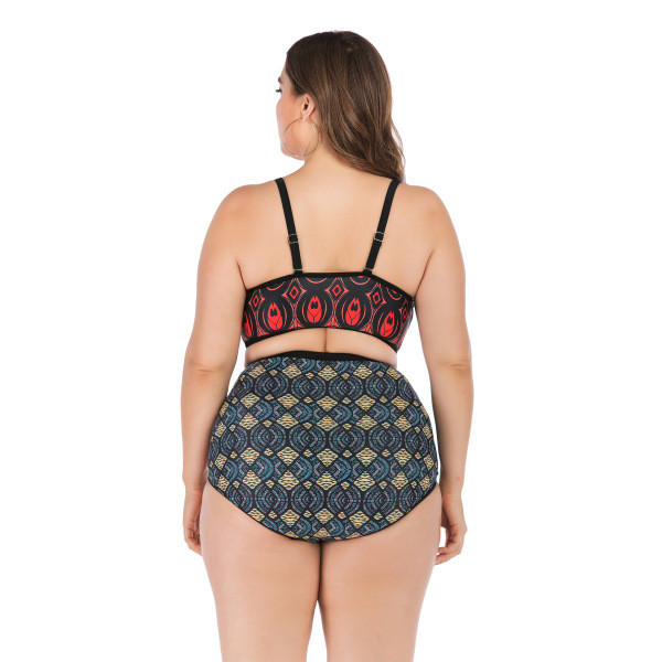 Costum de baie mare din două piese, cu bretele subțiri și talie înaltă