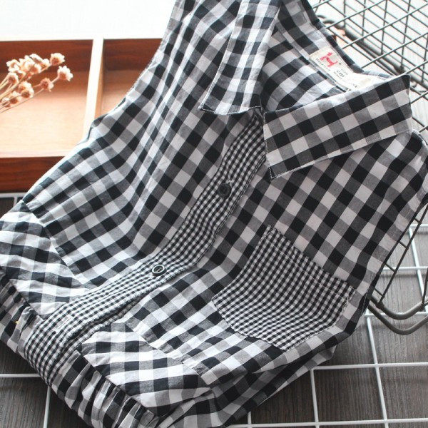 Novi model karirane dječje haljine s gumbima i džepom za djevojčice