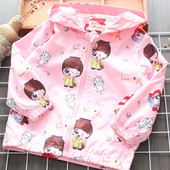 Gyermek tavaszi kabát mintával és kapucnival lányoknak