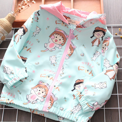 Gyermek tavaszi kabát mintával és kapucnival lányoknak