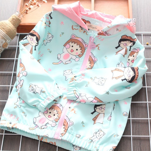 Gyermek tavaszi kabát mintával és kapucnival lányoknak