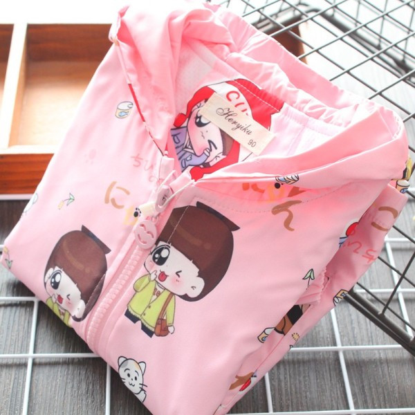 Gyermek tavaszi kabát mintával és kapucnival lányoknak