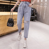 Blugi casual de damă cu motiv rupt și buzunare