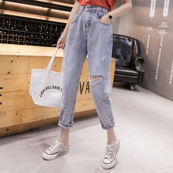 Blugi casual de damă cu motiv rupt și buzunare