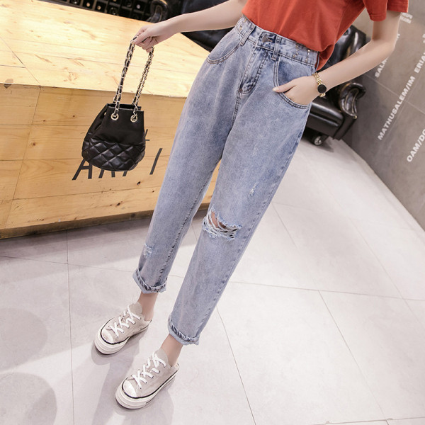 Blugi casual de damă cu motiv rupt și buzunare