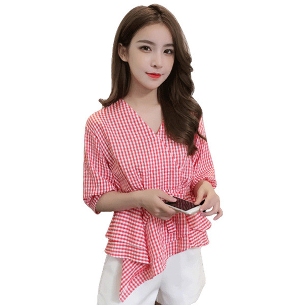 Moteriški laisvalaikio languoti marškiniai su 3/4 rankovėmis ir kaspinu