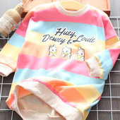 Laisva vaikiška dryžuota palaidinė su raštu mergaitėms