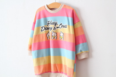 Laisva vaikiška dryžuota palaidinė su raštu mergaitėms