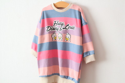 Laisva vaikiška dryžuota palaidinė su raštu mergaitėms