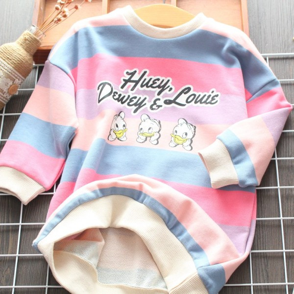 Laisva vaikiška dryžuota palaidinė su raštu mergaitėms