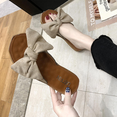 Papuci casual dama cu panglica de piele intoarsa