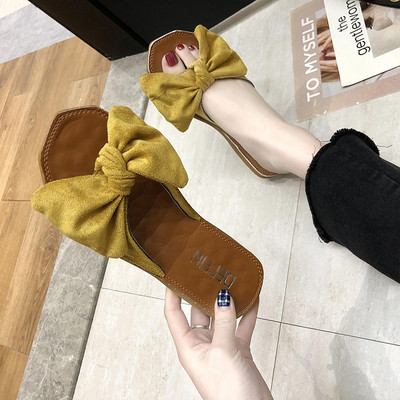 Papuci casual dama cu panglica de piele intoarsa