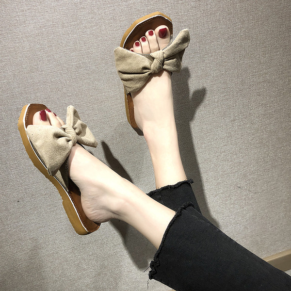 Papuci casual dama cu panglica de piele intoarsa