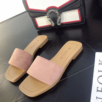 Papuci dama cu talpa plata si curea din piele intoarsa