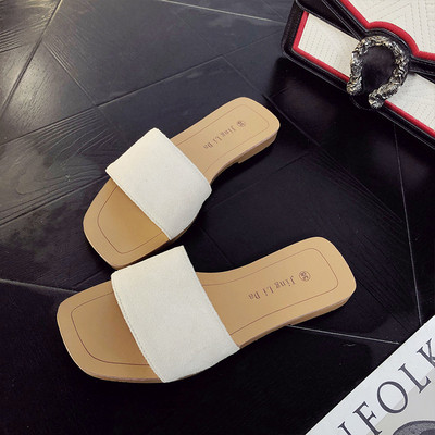 Papuci dama cu talpa plata si curea din piele intoarsa