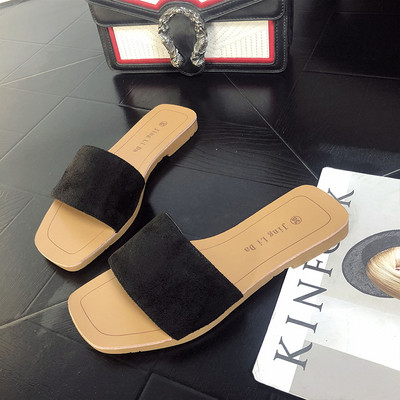 Papuci dama cu talpa plata si curea din piele intoarsa