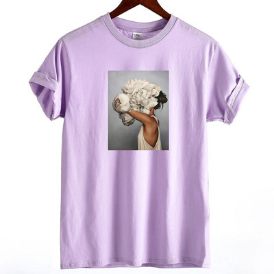 Ikdienas sieviešu t-krekls ar aplikāciju un ovālu kakla izgriezumu