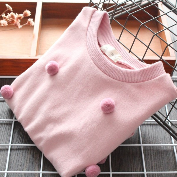 Ikdienas bērnu blūze ar pomponiem un ovālu kakla izgriezumu meitenēm