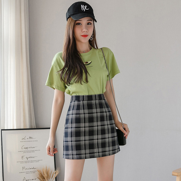 Fusta casual scurta in carouri de dama cu talie inalta