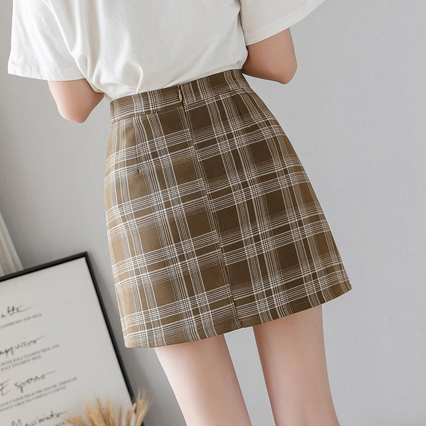 Fusta casual scurta in carouri de dama cu talie inalta