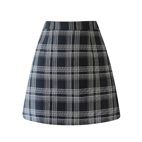 Fusta casual scurta in carouri de dama cu talie inalta