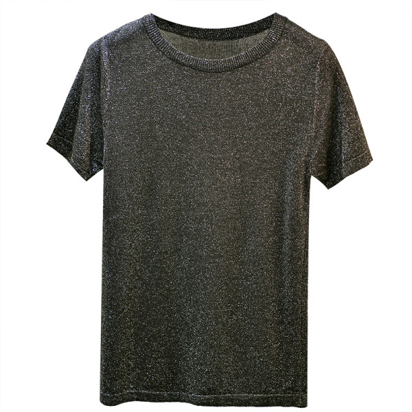 Stilingi moteriški marškinėliai su ovalia iškirpte ir blizgiu efektu