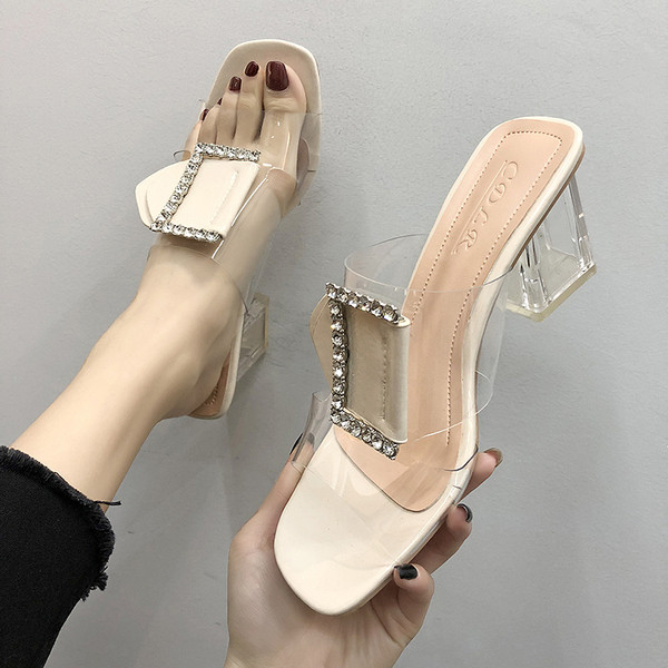 Papuci moderni de dama cu toc gros si catarama metalica