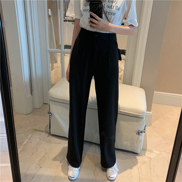 Alkalmi női fekete nadrág magas derékkal