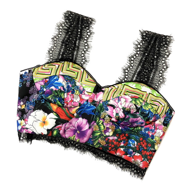 Bustiera scurta moderna de dama cu model floral si bretele din dantela