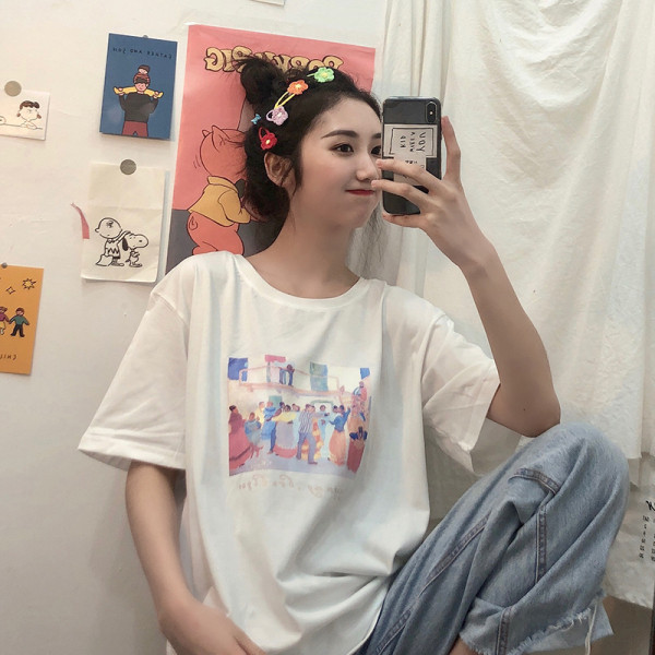 Lai värvitrükiga naiste T-särk