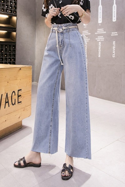 Blugi lungi lati cu talie inalta si curea