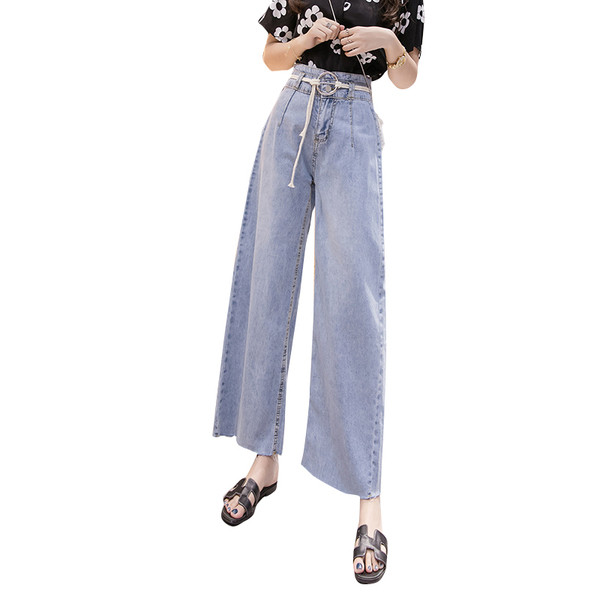 Blugi lungi lati cu talie inalta si curea