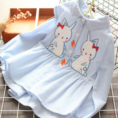 Šiuolaikiški vaikiški dryžuoti marškiniai su siuvinėjimais mergaitėms