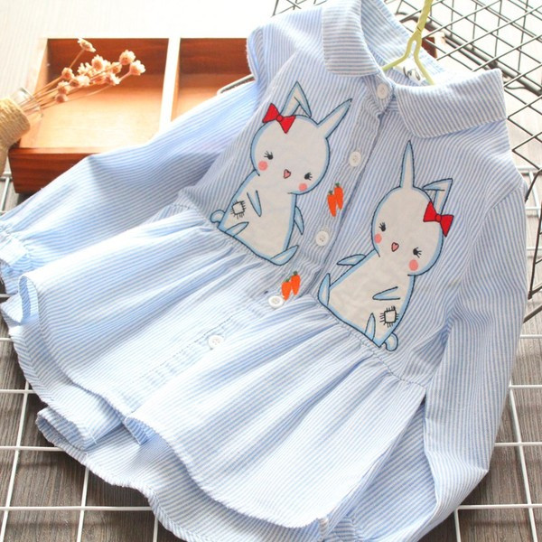 Šiuolaikiški vaikiški dryžuoti marškiniai su siuvinėjimais mergaitėms