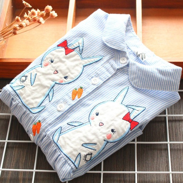 Šiuolaikiški vaikiški dryžuoti marškiniai su siuvinėjimais mergaitėms