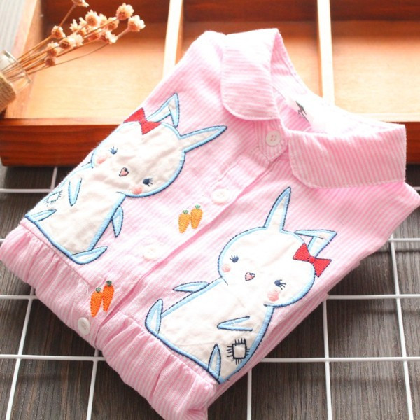 Šiuolaikiški vaikiški dryžuoti marškiniai su siuvinėjimais mergaitėms