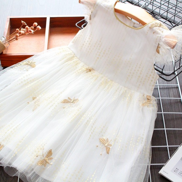 Šiuolaikinė vaikiška suknelė su tiuliu ir siuvinėjimais mergaitėms