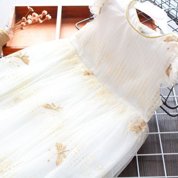 Šiuolaikinė vaikiška suknelė su tiuliu ir siuvinėjimais mergaitėms