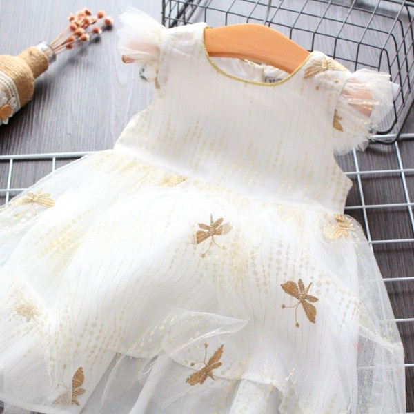 Šiuolaikinė vaikiška suknelė su tiuliu ir siuvinėjimais mergaitėms