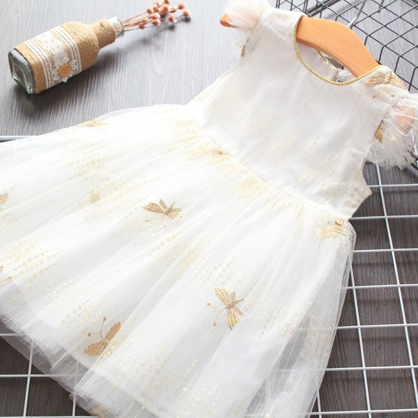 Šiuolaikinė vaikiška suknelė su tiuliu ir siuvinėjimais mergaitėms