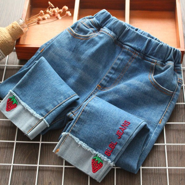Mūsdienīgi bērnu garie džinsi meitenēm ar izšuvumiem