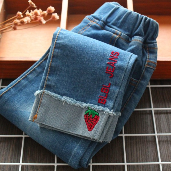 Mūsdienīgi bērnu garie džinsi meitenēm ar izšuvumiem